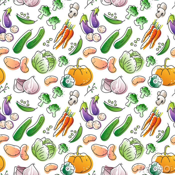 Behang Cartoon kleurrijke groenten