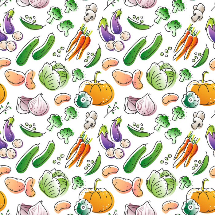 Behang Cartoon kleurrijke groenten