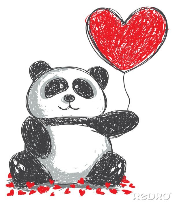 Behang Cartoon panda met een hart