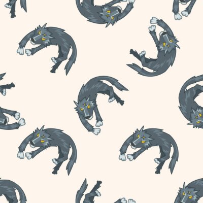 Behang Cartoon springende wolven op een beige achtergrond