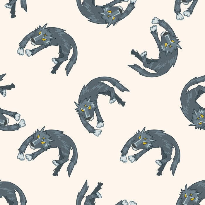 Behang Cartoon springende wolven op een beige achtergrond