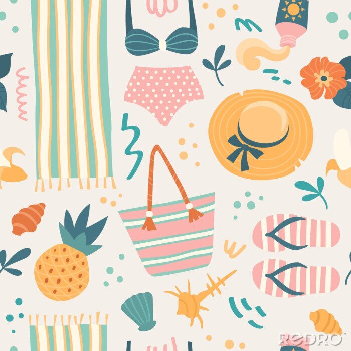 Behang Cartoon stijl zomer patroon