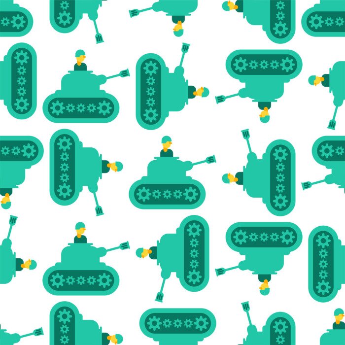 Behang Cartoon tank and trooper pattern seamless. Childrens soldier background. Vector Texture. weapon attack ornament