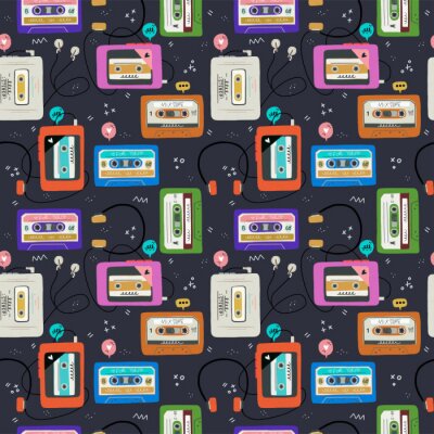 Behang Cassette tapes and old players seamless pattern
