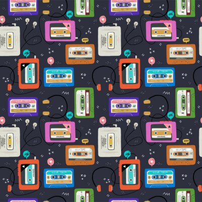 Behang Cassette tapes and old players seamless pattern