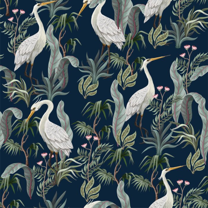 Behang Chinoiserie patroon met vogels