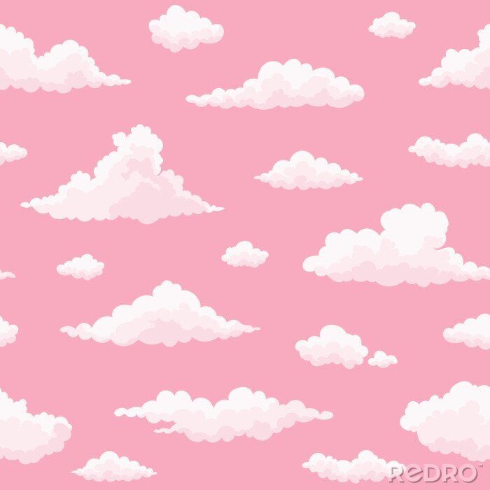 Behang Cloud vector naadloos patroon. Wit, roze wolken op hemel roze zonsondergang. Herhaal druk.