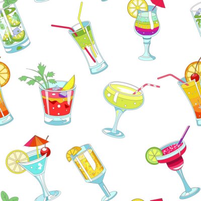 Behang Cocktails met rietjes en plakjes naadloze patroon vector.