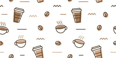 Behang coffee bean mug cup memphis seamless pattern white background wallpaper download