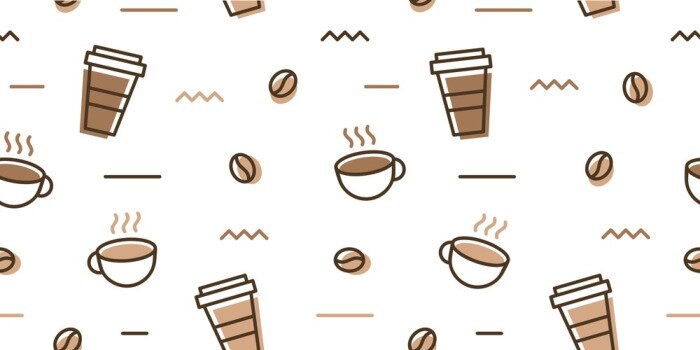 Behang coffee bean mug cup memphis seamless pattern white background wallpaper download