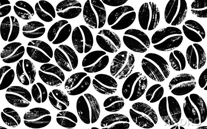 Behang Coffee Beans on White Background. Vector Abstract Seamless  Pattern.
