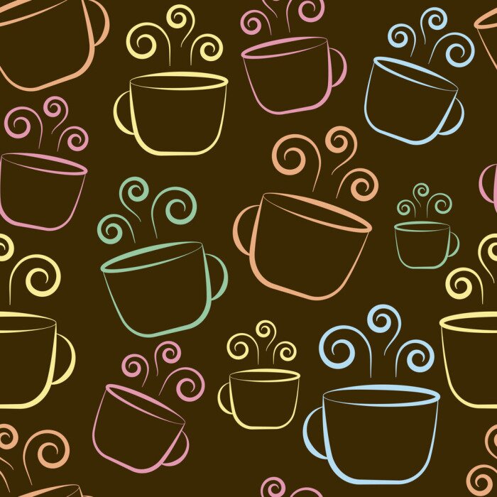 Behang Coffee cup colorful seamless pattern on brown background