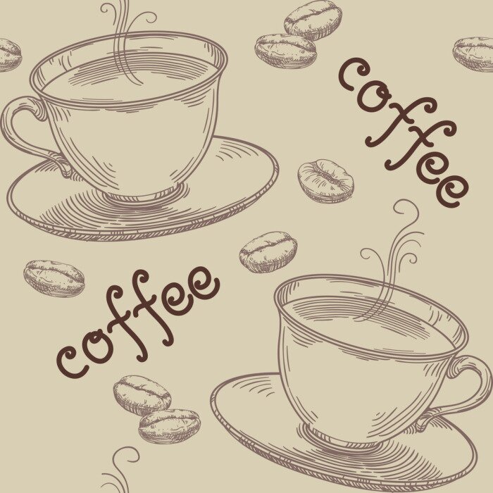 Behang Coffee pattern. Vector seamless  pattern with coffee beans and caps at hand drawning style