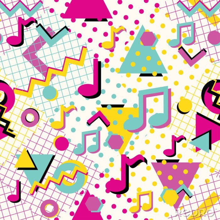 Behang Colorful abstract 80s style seamless pattern with musical notes