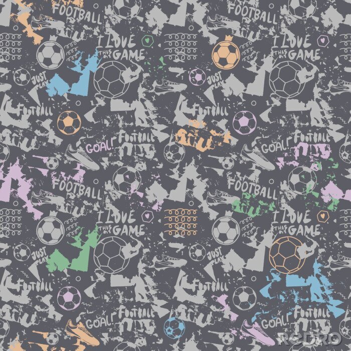 Behang Colorful seamless pattern for football for the boys' textiles. Grunge background for the design of sports flyers, banners. Print for children's t-shirts.