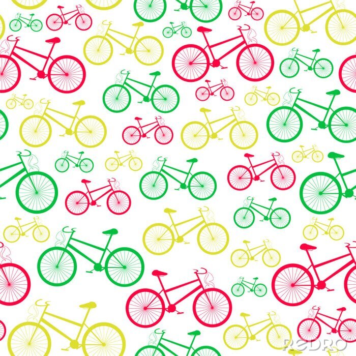 Behang Colorful vector seamless pattern with mountain bikes in colors of traffic light