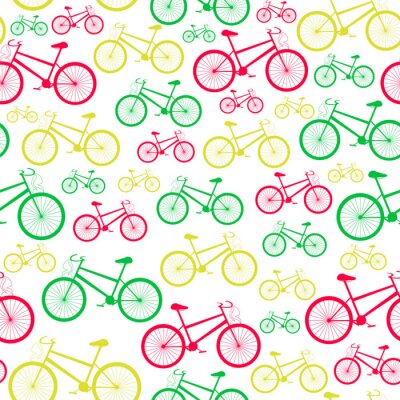 Behang Colorful vector seamless pattern with mountain bikes in colors of traffic light