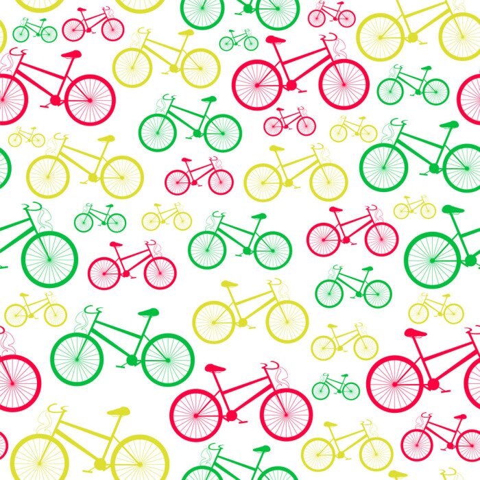 Behang Colorful vector seamless pattern with mountain bikes in colors of traffic light