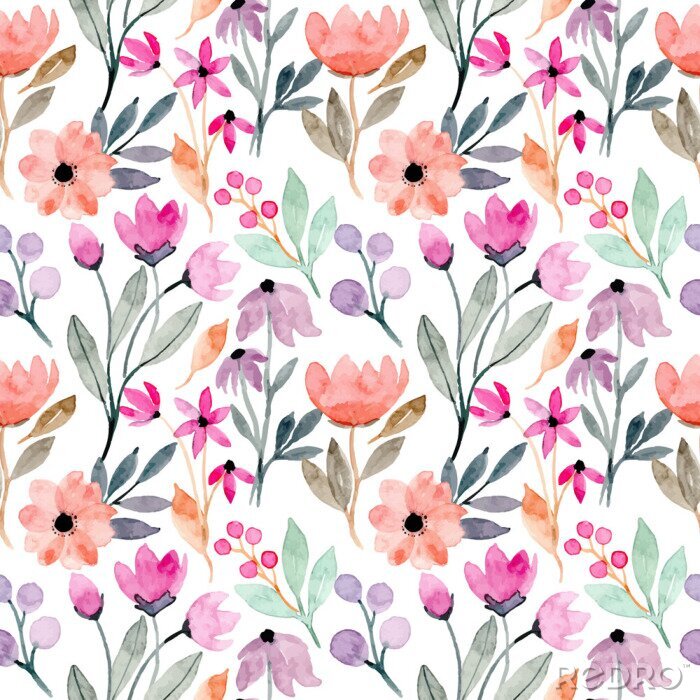 Behang colorful wild floral watercolor seamless pattern