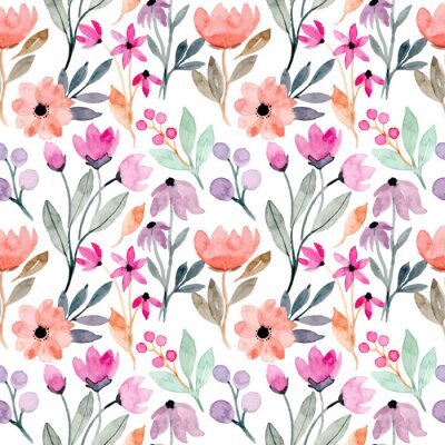 Behang colorful wild floral watercolor seamless pattern