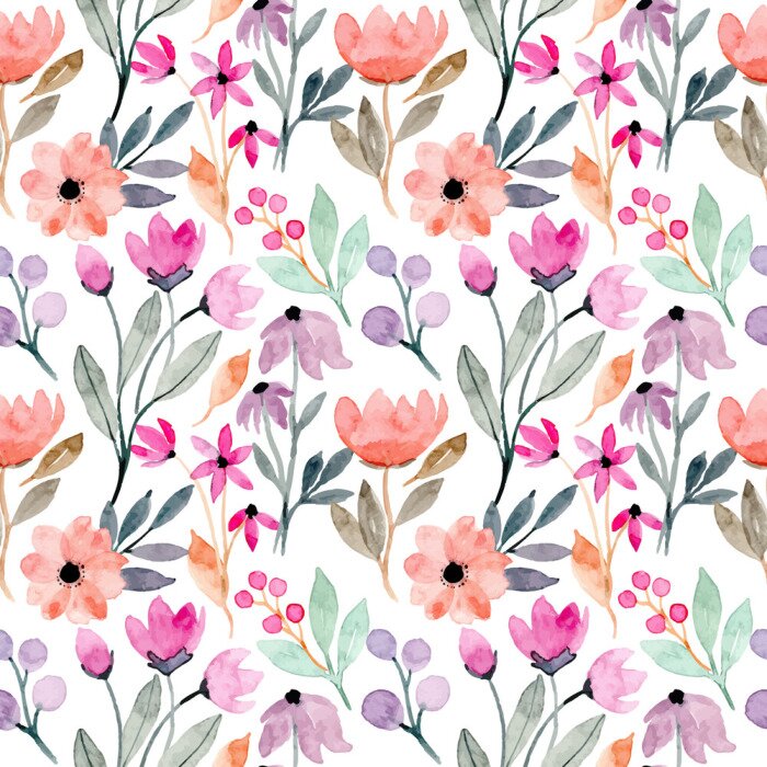 Behang colorful wild floral watercolor seamless pattern