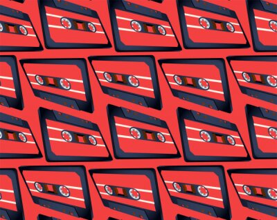 Behang Compact cassette naadloos patroon met drijvende of vliegende band in perspectiefmening