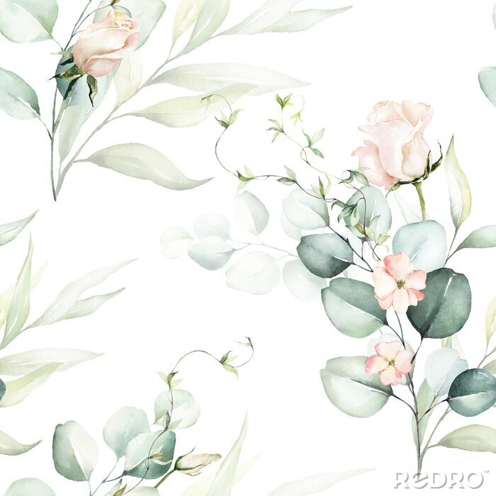 Behang Compositie van planten in aquarel