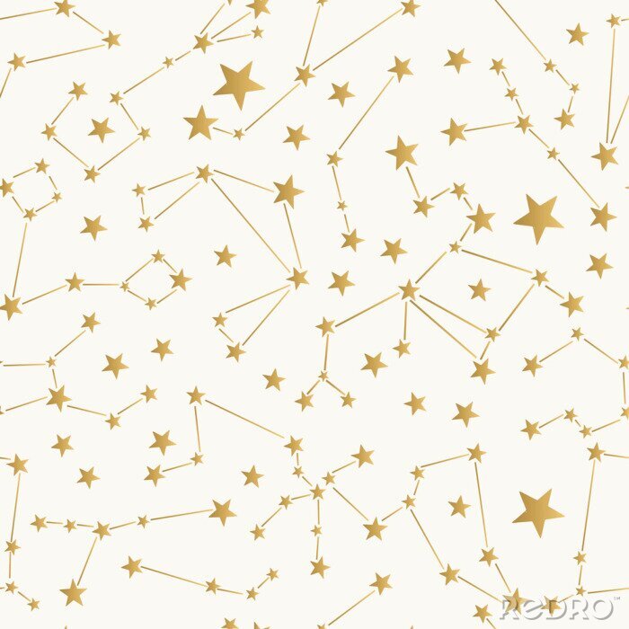 Behang Constellation naadloze patroon. Gouden dierenriem achtergrond.