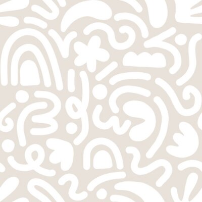 Behang Contemporary art collage with abstract shapes. Vector seamless pattern with Scandinavian cut out elements.