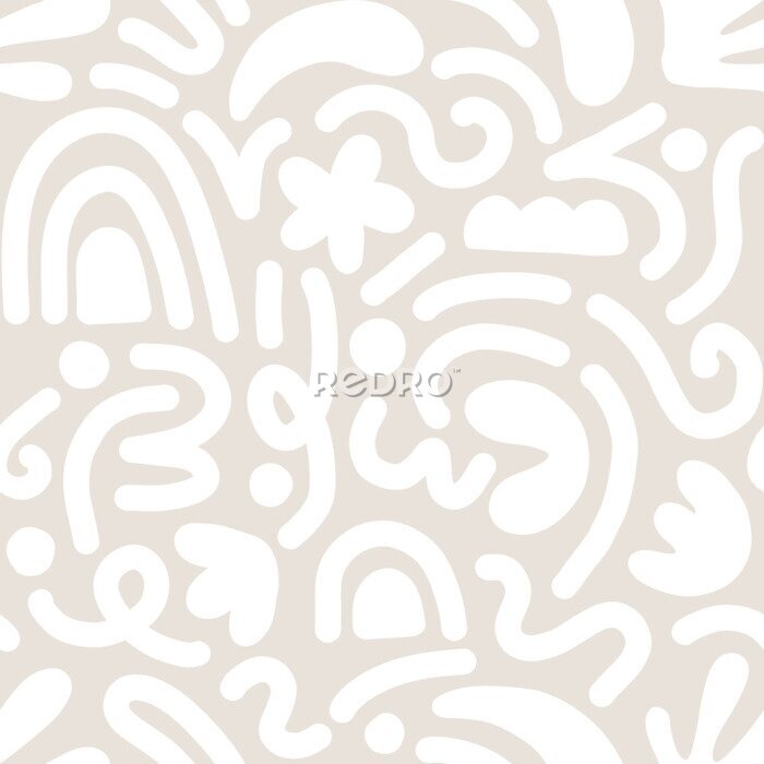 Behang Contemporary art collage with abstract shapes. Vector seamless pattern with Scandinavian cut out elements.