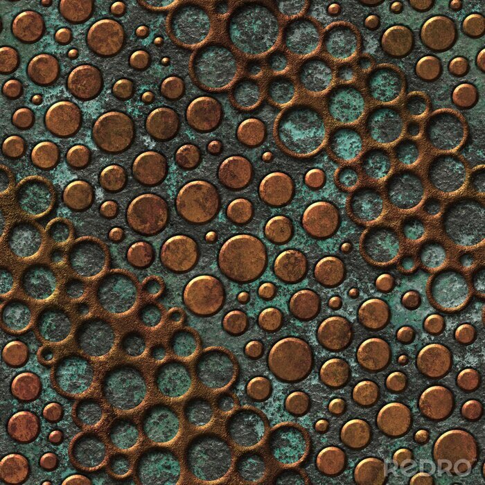 Behang Copper seamless texture with dots pattern on a oxide metallic background, 3d illustration