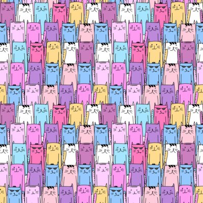 Behang Cute cat seamless pattern background. Vector illustration.