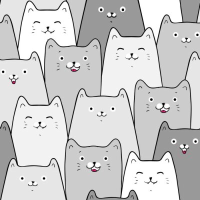 Behang Cute cats, colorful seamless pattern background with cats