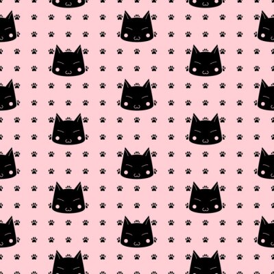 Behang De Druk van de Poot van Katten. Vector naadloos patroon.