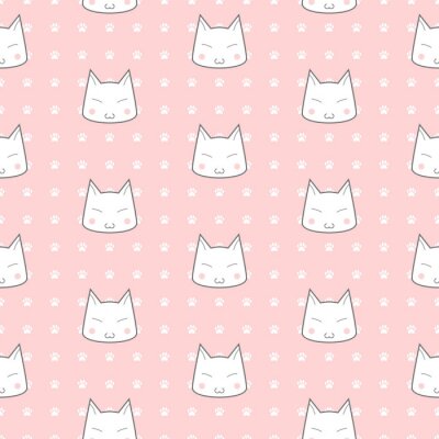 Behang De Druk van de Poot van Katten. Vector naadloos patroon.