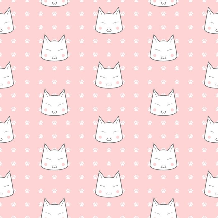 Behang De Druk van de Poot van Katten. Vector naadloos patroon.
