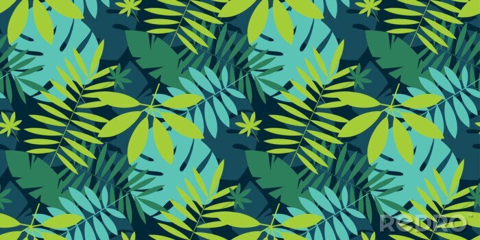Behang De eenvoudige groene tropische bladeren ontwerpen naadloos patroon