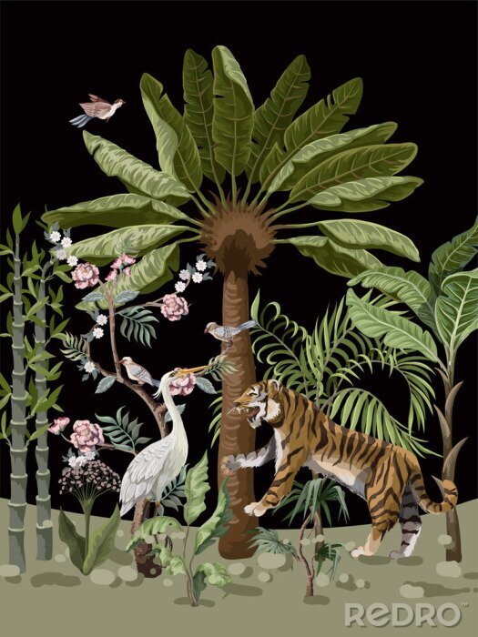 Behang De jungle in een elegante illustratie