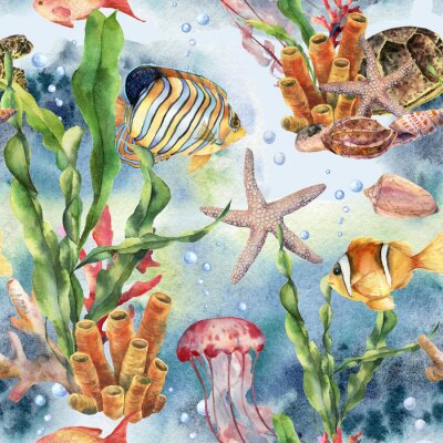 Behang De onderwaterwereld in aquarel