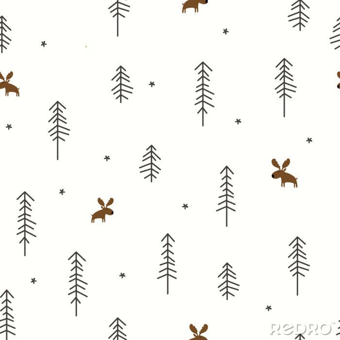 Behang De winter Bos met een Moose