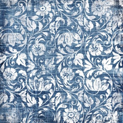 Behang decoratieve blauw-wit patronen in retro stijl
