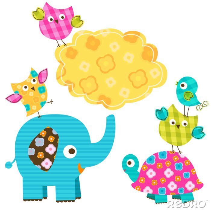 Behang Decoratieve kleurrijke afbeeldingen van dieren