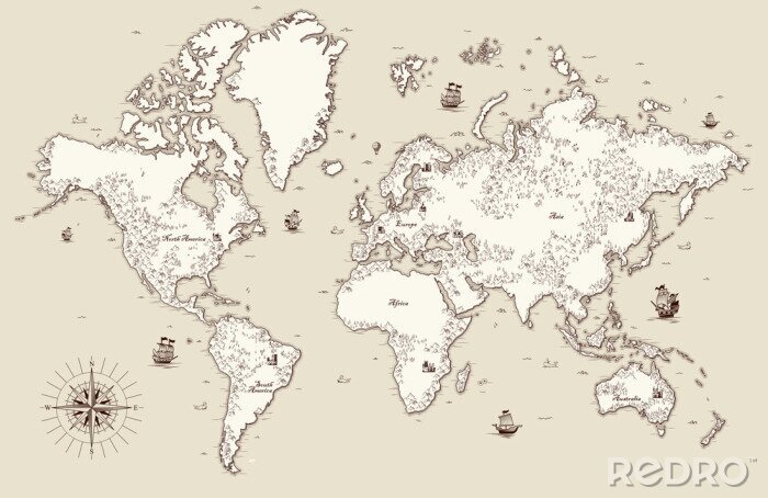 Behang Decoratieve verontruste kaart