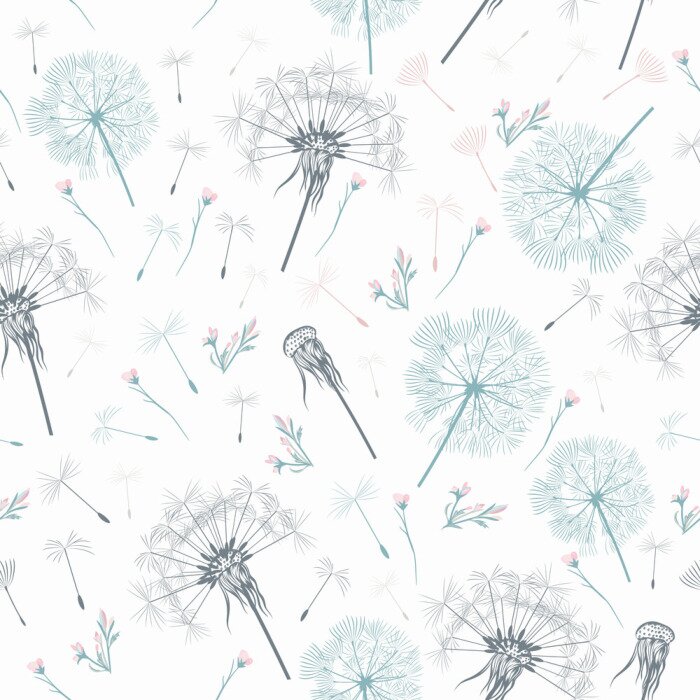 Behang Delicate grijze paardebloemen op een witte achtergrond