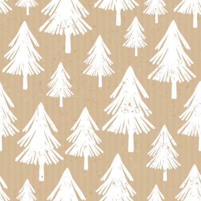 Behang Delicate kerstbomen op een beige achtergrond