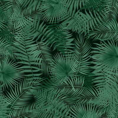 Behang Delicate tropische bladeren op een zwarte achtergrond