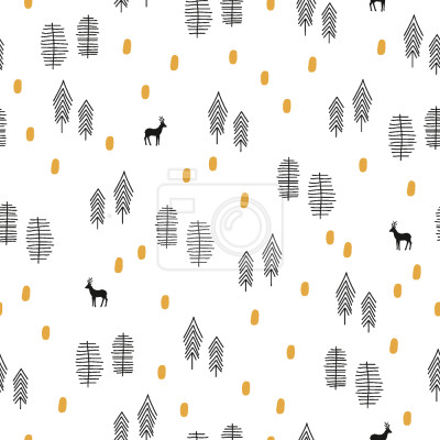 Behang Dieren in het bos in Scandinavische stijl