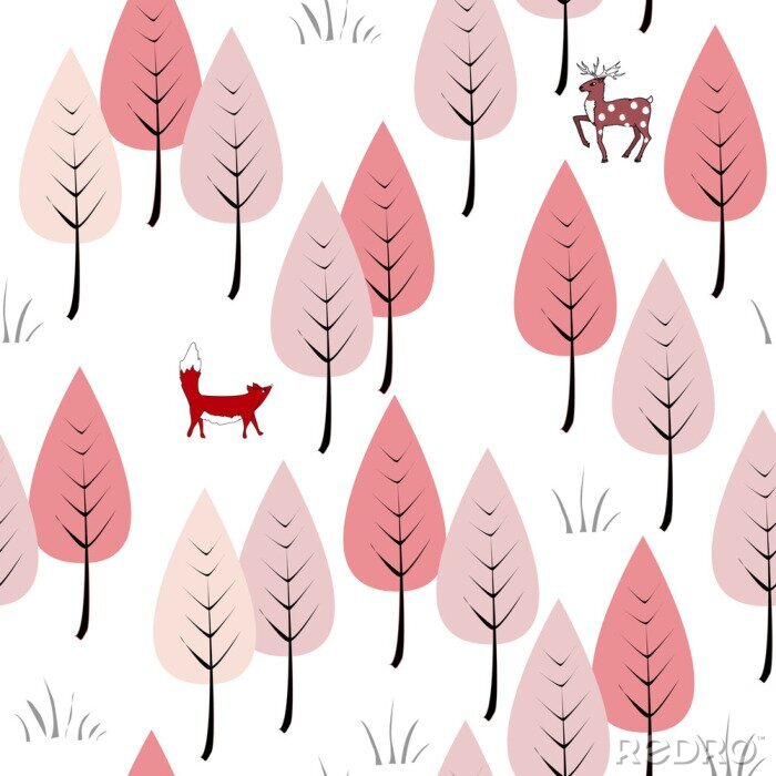 Behang Dieren in het roze bos