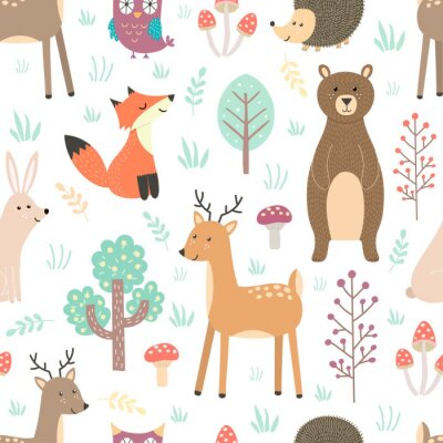 Behang Dieren van het bos op een witte achtergrond