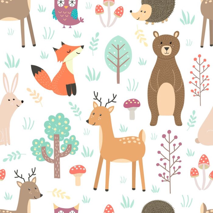 Behang Dieren van het bos op een witte achtergrond